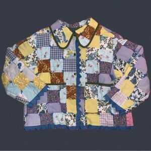patchwork quilt coat handmade vintage quilted jacket L/XL blue green pink